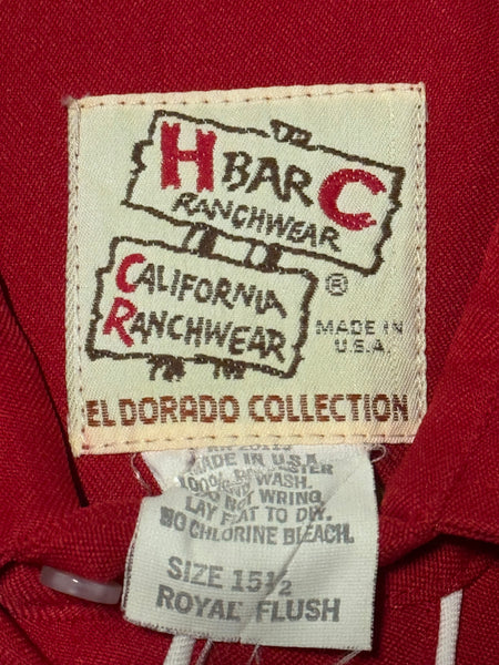 Vintage 70s H Bar C California Ranchwear Red ‘Royal Flush’ Western Shirt (S/M)