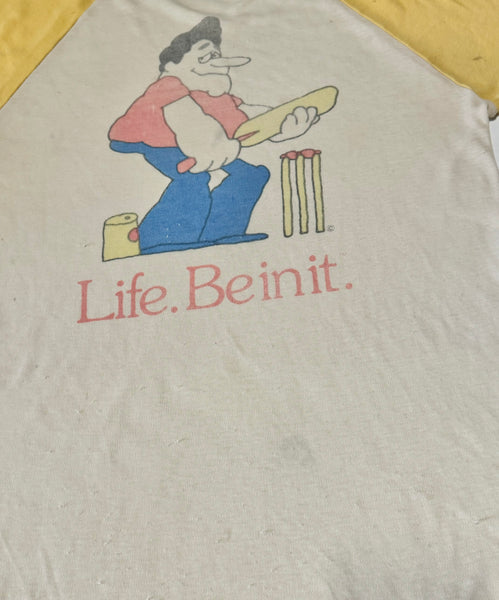 Vintage 70s Ringer T-shirt - ‘Life. Be In It’ (S)