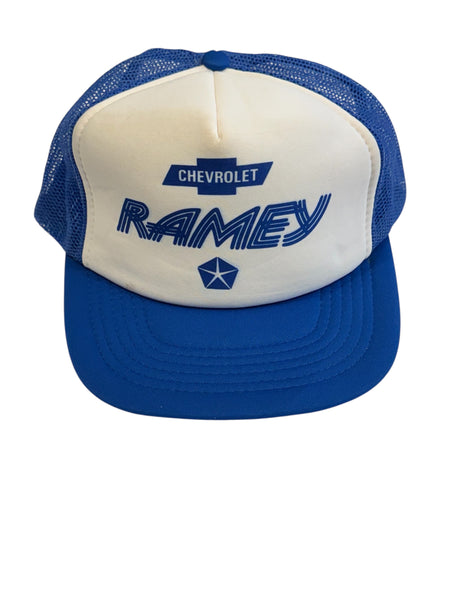 Vintage Chevy Ramey White Blue Trucker Hat
