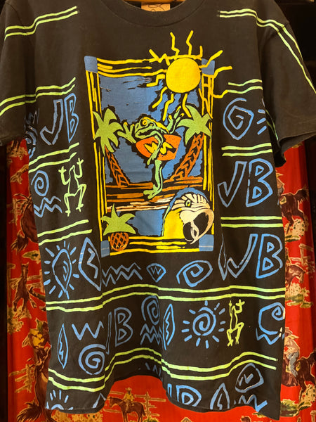 Vintage Neon Frog Jimmy Buffett Black T-shirt (L)