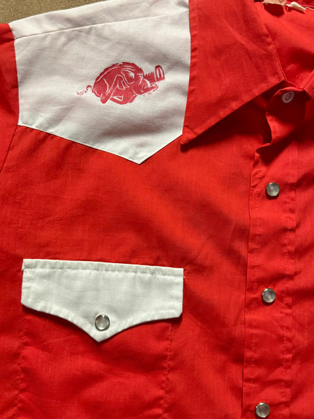 Vintage Red & White with Hogs - Western Shirt (L)