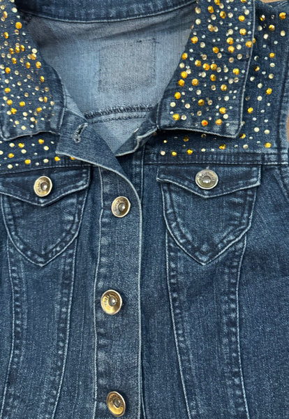 Vintage Denim Rhinestoned Vest (S)