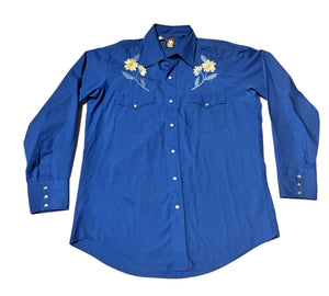 Vintage ‘Karman’ Western Shirt - Deep Blue with Flowers (M)