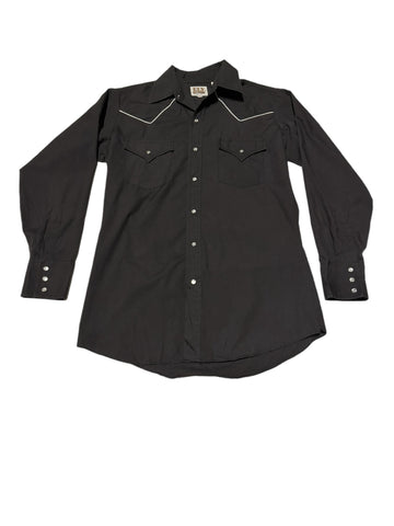 Vintage Black ‘Ely Cattleman’ with White Piping Western Shirt - (S)