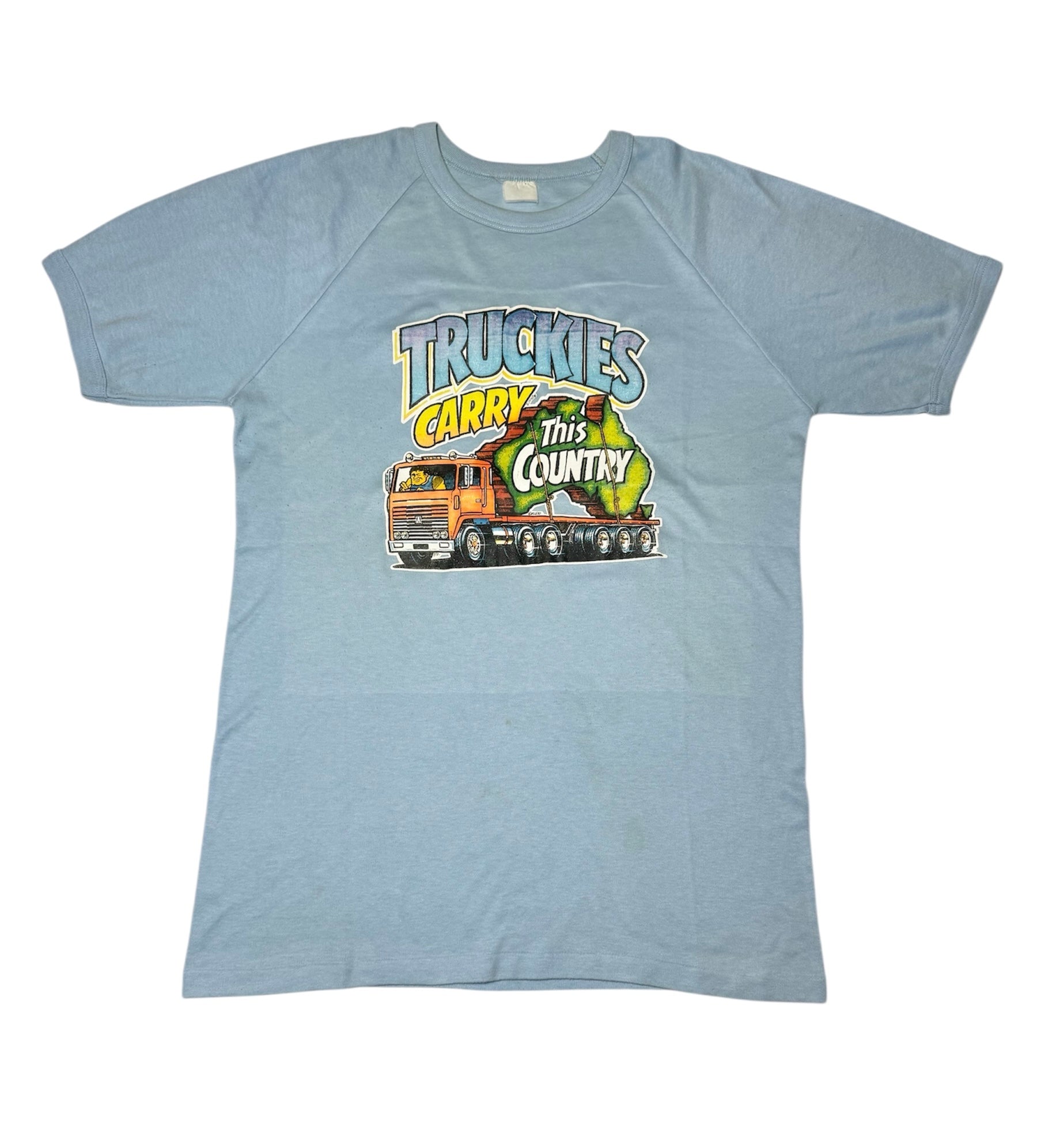 Vintage ‘Truckies Carry This Country’ Blue Ringer T-shirt (M-L)