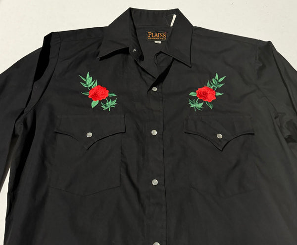 Vintage ‘Plains’ Western Shirt - Black with Roses (S)