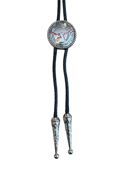 Bolo Tie -  Longhorn Round,  Silver