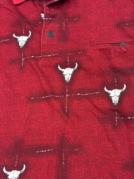 Vintage Wrangler Polo Shirt -Red with Longhorns (XL)