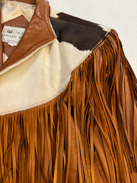 Vintage 80s Cowhide Leather Fringe Jacket (S/M)