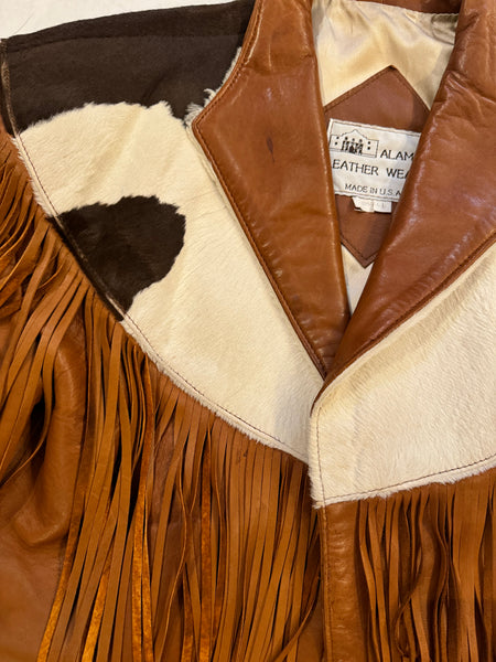 Vintage 80s Cowhide Leather Fringe Jacket (S/M)