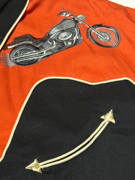 Scully Western Shirt - Motorcycle - Orange and Black  (XL)