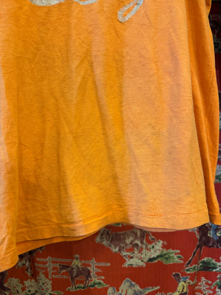 Vintage Orange Glitter Foxy Lady T-shirt (S/M)