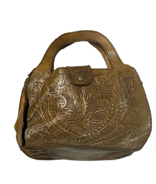 Vintage Western Tooled Leather Bag - Flowers