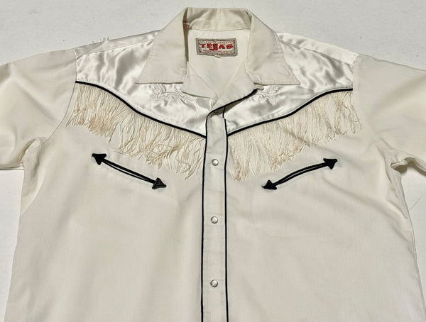 Vintage White Tassel Western Shirt - ‘Tejas’  (L)