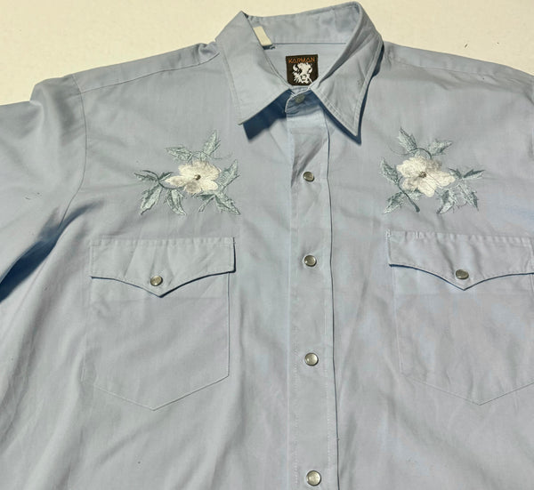 Vintage ‘Karman’ Western Shirt - Light Blue with Flowers (M)