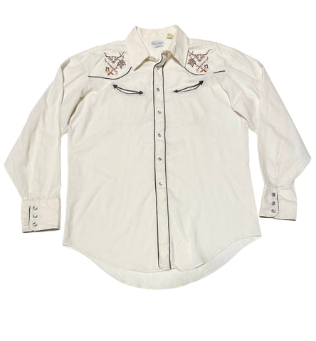 Vintage ‘King Size’ Longhorn Cream Western Shirt - (L-XL)