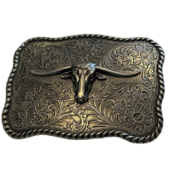 Longhorn Floral Belt Buckle