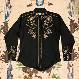 Rockmount Ranch Wear Western Shirt -  Black Vintage Variegated Floral Embroidery
