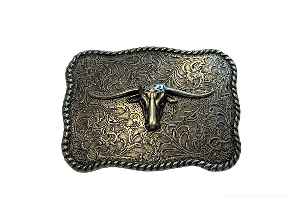 Longhorn Floral Belt Buckle