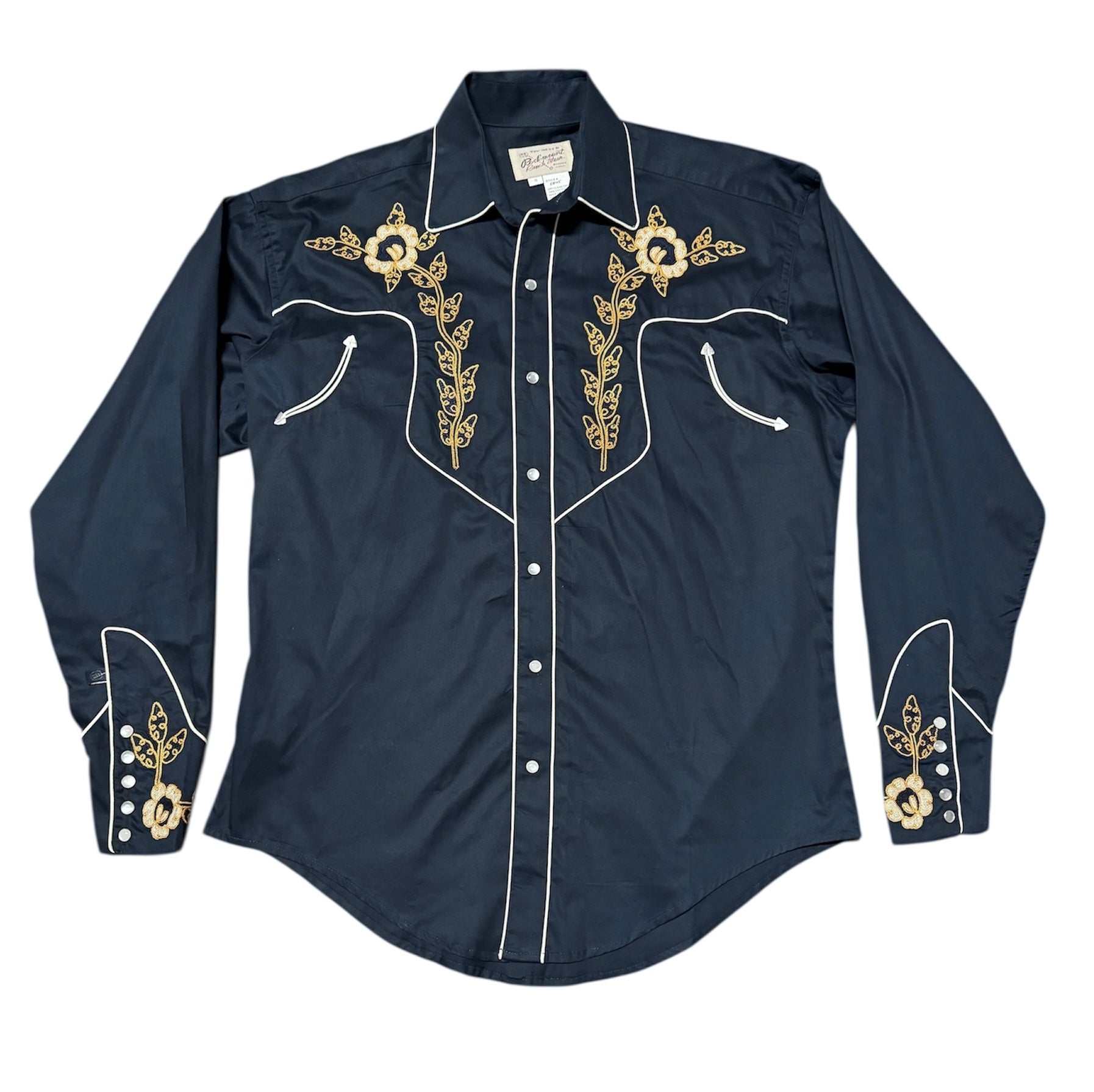 Rockmount Ranch Wear Western Shirt - Navy with Brown Floral Embroidered