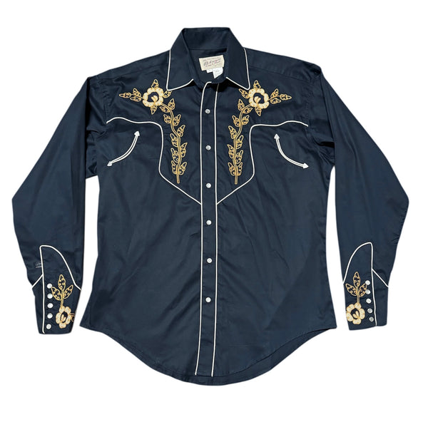 Rockmount Ranch Wear Western Shirt - Navy with Brown Floral Embroidered
