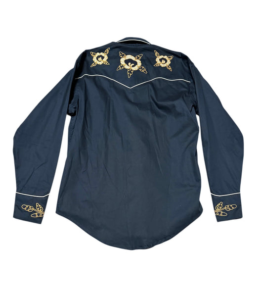 Rockmount Ranch Wear Western Shirt - Navy with Brown Floral Embroidered
