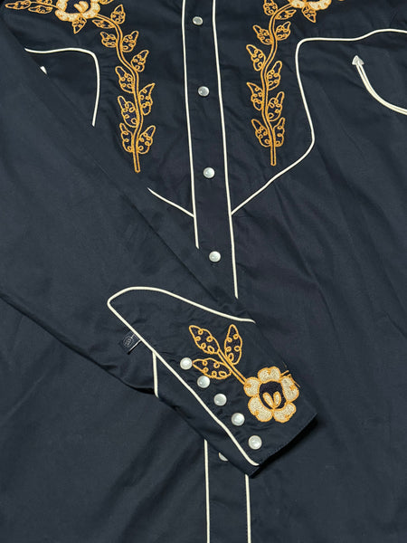 Rockmount Ranch Wear Western Shirt - Navy with Brown Floral Embroidered