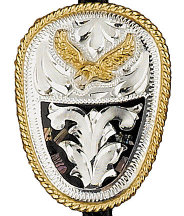 Bolo Tie - German Silver and Abalone Eagle