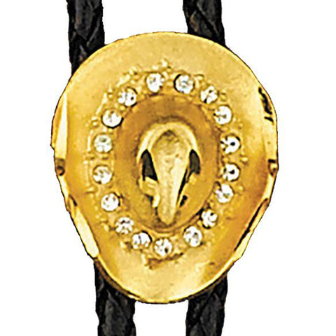 Bolo Tie - Gold Hat with Austrian Crytals Made in the USA