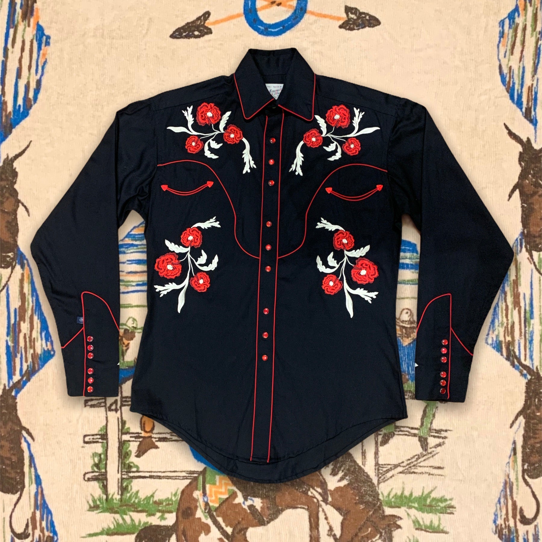 Rockmount Ranch Wear Western Shirt -Cascading Floral Embroidery Black