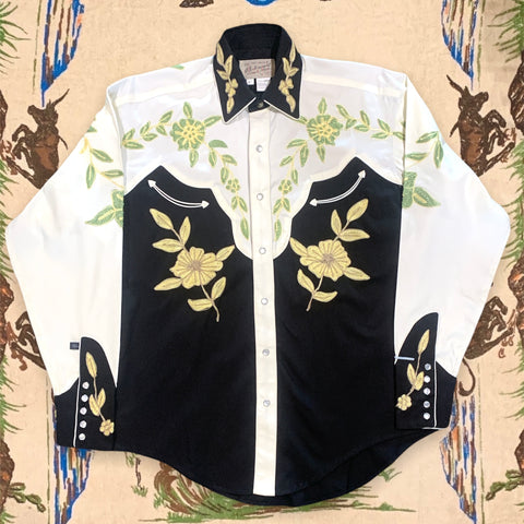 Rockmount Ranch Wear Western Shirt - Men's Floral 2-Tone White & Black Embroidered