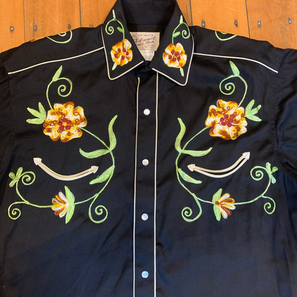 Rockmount Ranch Wear Western Shirt - Floral Embroidery Cotton Gabardine Black