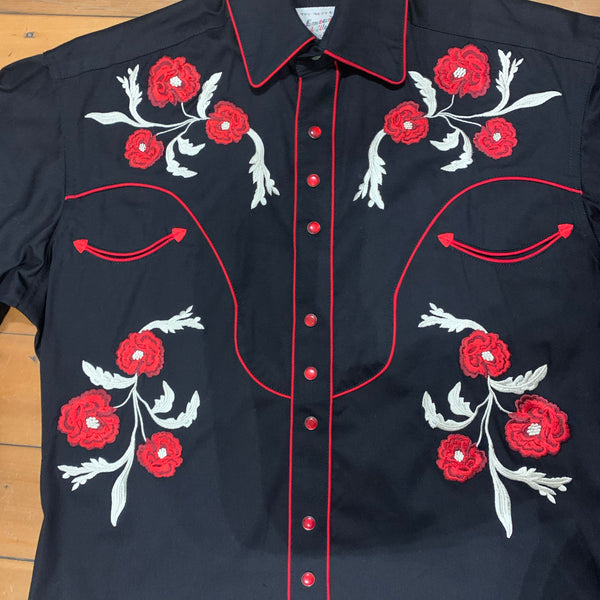Rockmount Ranch Wear Western Shirt -Cascading Floral Embroidery Black