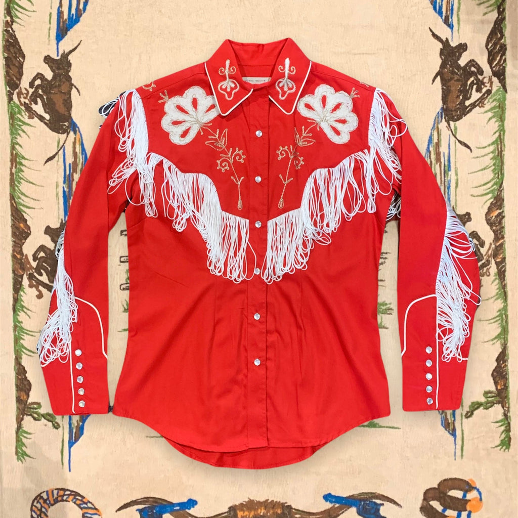 Rockmount Ranch Wear Women's Vintage Fringe Red Embroidered Western Shirt - S