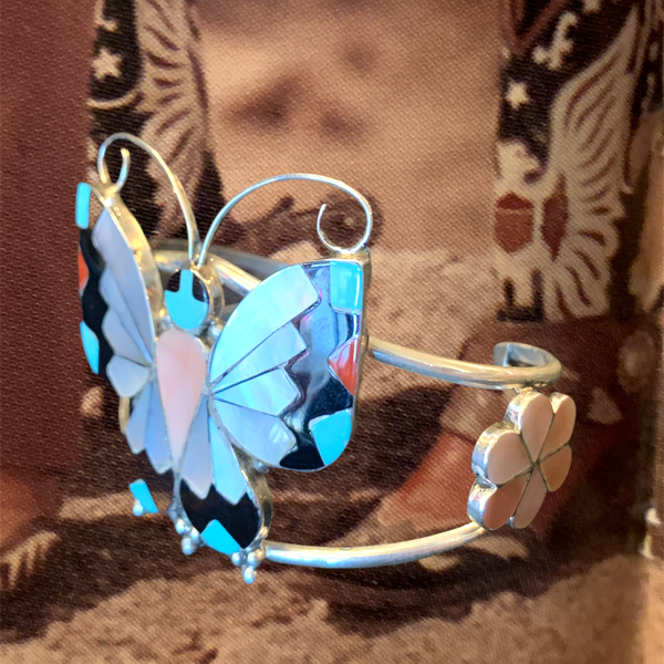 Sterling Silver Zuni Butterfly inlay Cuff